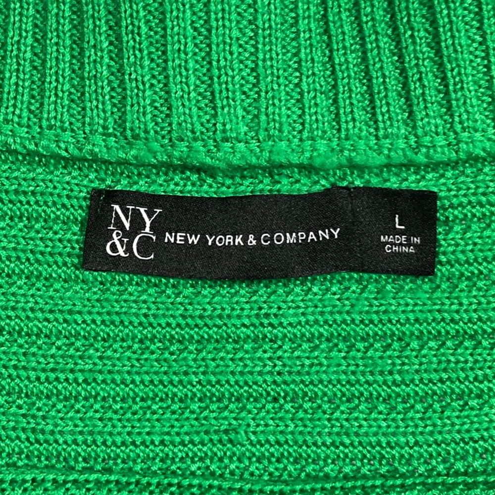 NY&CO Y2K Kelly Green Open Knit Sweater Preppy Old Money Indie Granola Large - Picture 7 of 9